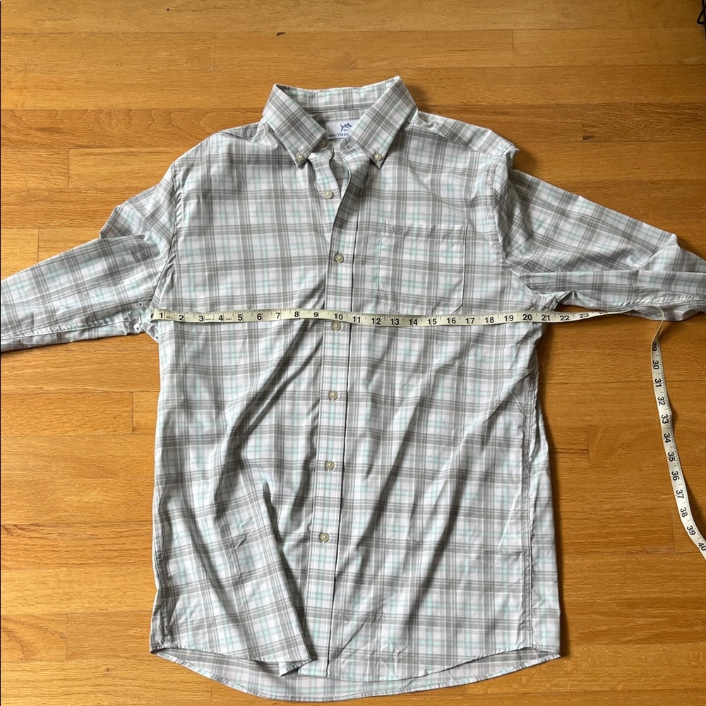 Southern Tide Gray and White Plaid Shirt
